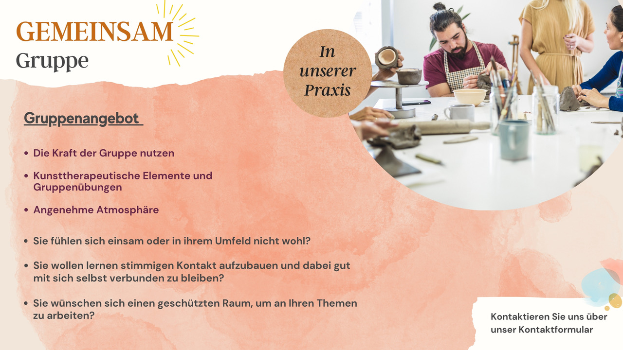 Gruppenangebot Gemeinsam Gruppe in unserer Praxis – gestaltungstherapeutische Elemente und Gruppenübungen